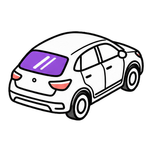 Voiture vue de trois quarts arrière, lunette arrière mise en évidence