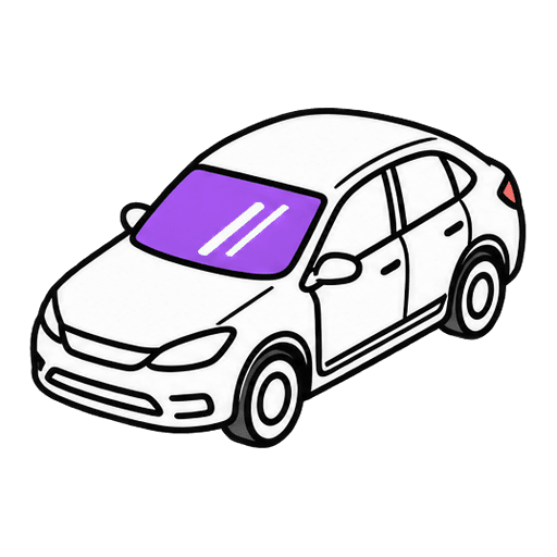 Voiture vue de trois quarts avant, pare-brise mis en évidence