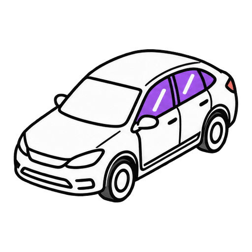 Voiture vue de profil, vitres latérales mises en évidence